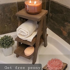 Small countertop Ladder/Riser/Soap Display/towels rack holder shelves 3 Tiered Tabletop Plant Stand Step Style Desktop Storage Organizer image 1