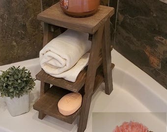 Small countertop Ladder/Riser/Soap Display/towels rack holder shelves 3 Tiered Tabletop Plant Stand Step Style Desktop Storage Organizer