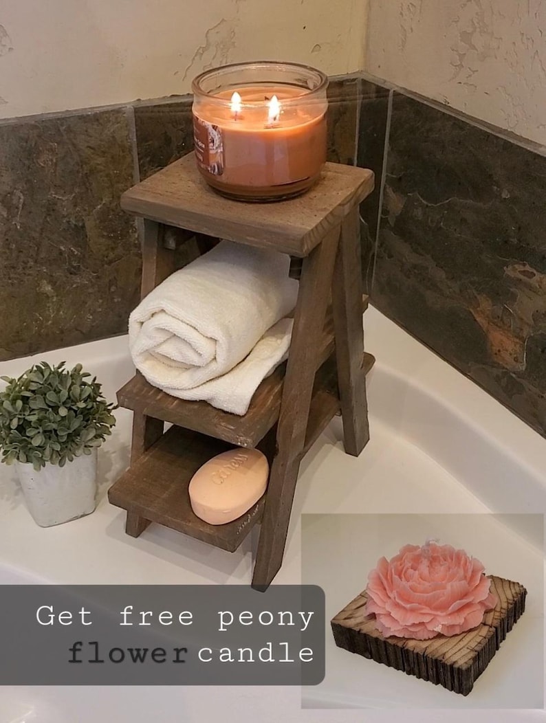 Small countertop Ladder/Riser/Soap Display/towels rack holder shelves 3 Tiered Tabletop Plant Stand Step Style Desktop Storage Organizer image 1