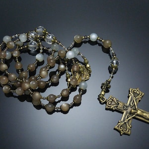 Brown Moonstone Rosary, Catholic Rosary, Catholic Gift, First Communion,beautiful rosary, Gemstone rosary