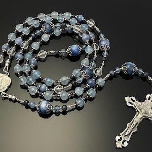 Handmade Blue Aquamarine & Kyanite Rosary – Catholic Prayer Beads, AAA Gemstone Pocket Rosary, First Communion Gift