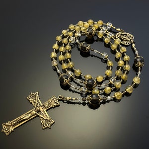 Gold Rutilated Quartz Rosary, Antique rosary, Catholic Rosary, Catholic Gift, First Communion, Beautiful rosary, Gemstone Rosary