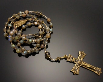 Labradorite Rosary,  Stunning gray rosary, Catholic Rosary, Catholic Gift, First Communion,beautiful rosary, Gemstone rosary