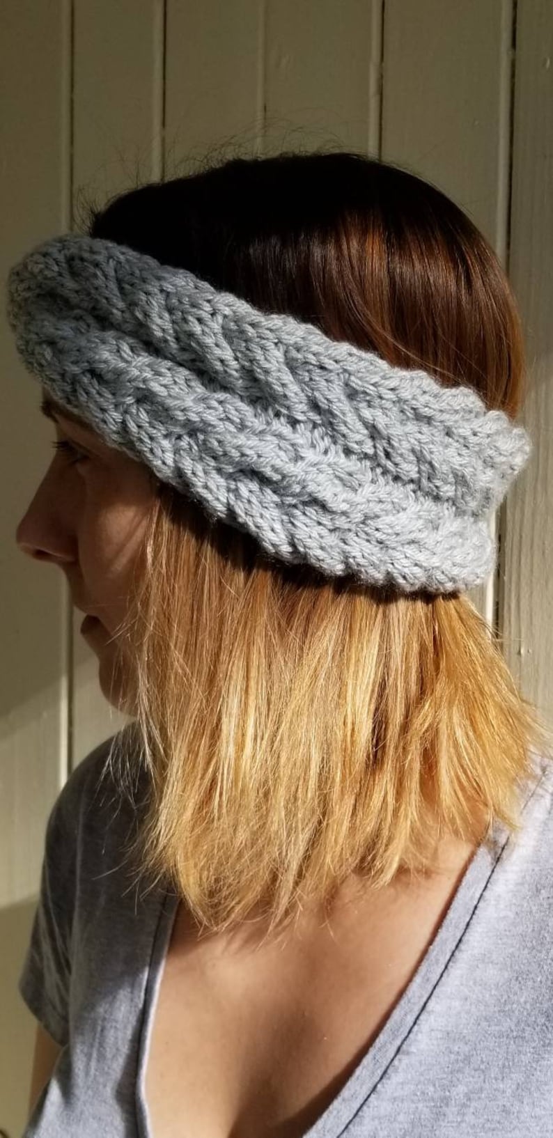La Frileuse: Neon peach winter headband in hand-braided knit image 7