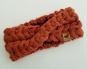 La Frileuse: Handmade braided knit rust winter headband