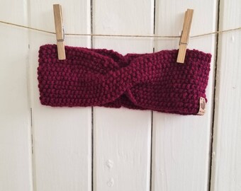 La Printanière: Burgundy red knit headband for spring