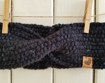 Black shiny knit spring headband