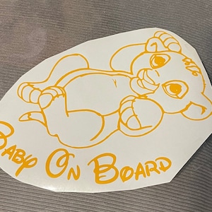 Cute Baby Simba Baby On Board Decal Sticker, Lion King Vinyl Baby On Board Decal