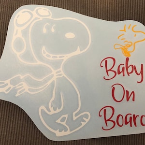Naklejka na pokład Snoopy Baby (Red Baron) Woodstock Mały Orzeszek na pokładzie naklejka/ naklejka/ Orzeszki/ naklejka na samochód/ Snoopy Baby Shower
