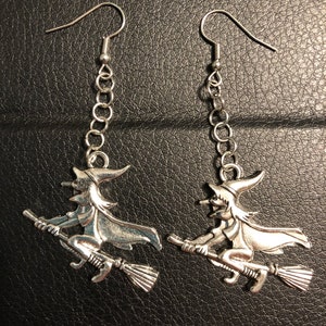 Halloween Witch Earrings: Flying Witch Costume Jewelry