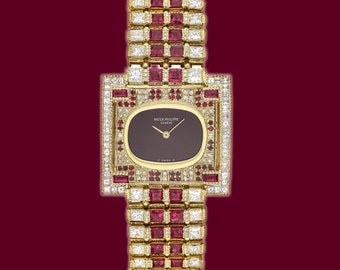 Patek Philippe Geneve watch 18K Yellow Gold w/Diamonds & Rubies Ref.4183 1; box