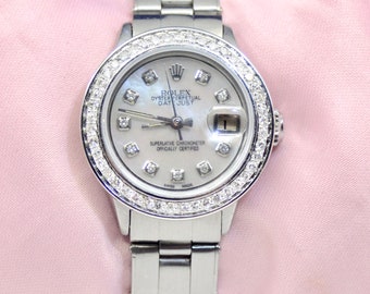 Women Rolex Oyster Perpetual Datejust Watch Stainless Steel with Diamonds