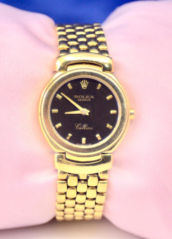 Women's Rolex Cellini 18K Yellow Gold Quartz watch Ref.6621 w/black dial 68.4 GM