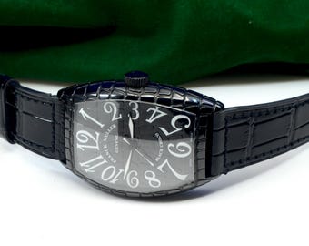 Men's Franck Muller Black Croco Stainless Steel Watch Ref