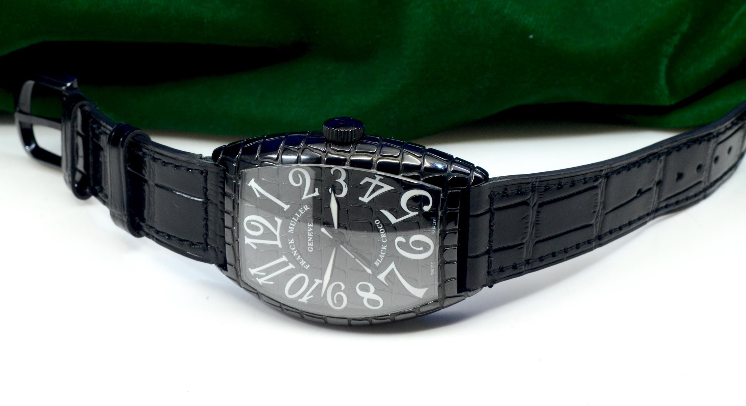 時計 FRANCK MULLER BLACK CROCO GENEVE Men's Franck Muller Black Croco Stainless Steel Watch Ref