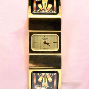 Women's HERMES Roque Gold-Plated Equestrian Design Enamel bangle watch LO1.201