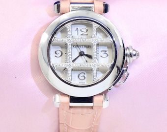 Women's Cartier Pasha Automatic watch in 18K White Gold with Diamonds Ref.2400