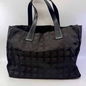 Authentic Women CHANEL Travel Line Tote Bag Black color Nylon