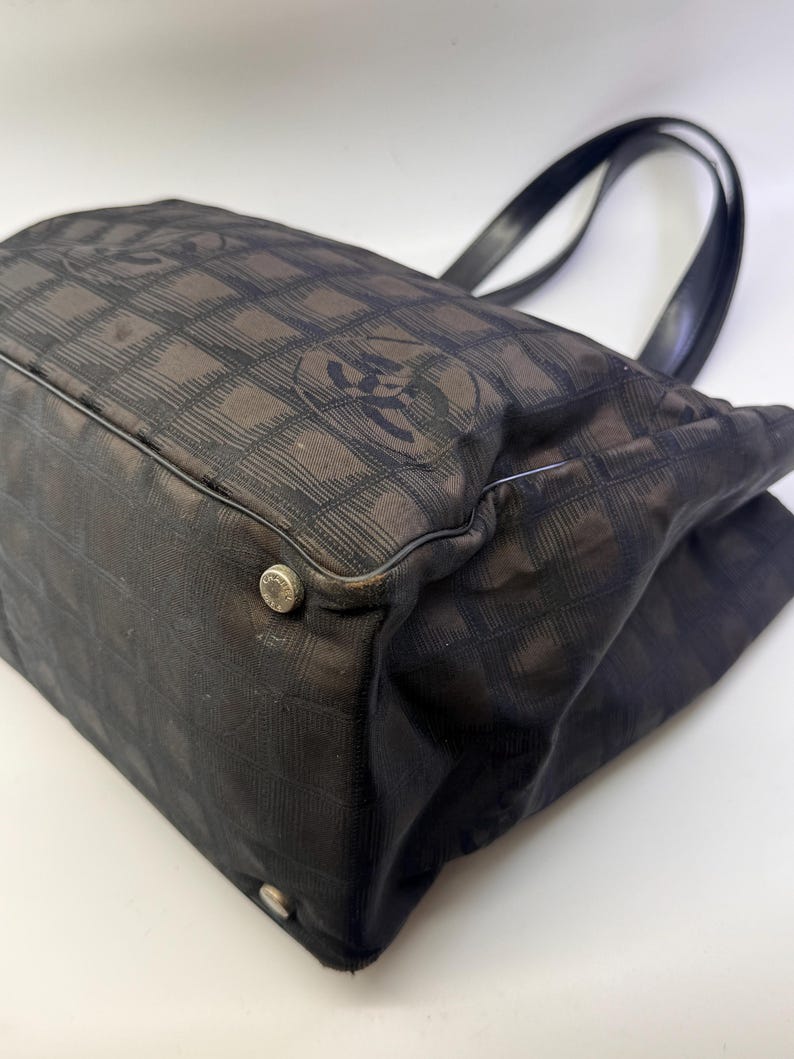 Authentic Women CHANEL Travel Line Tote Bag Black color Nylon image 8