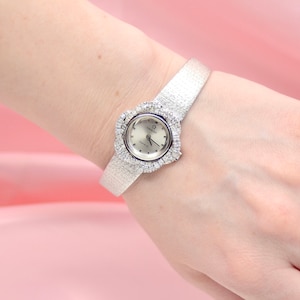 Vintage Omega Geneve 18K White Gold watch with Diamonds