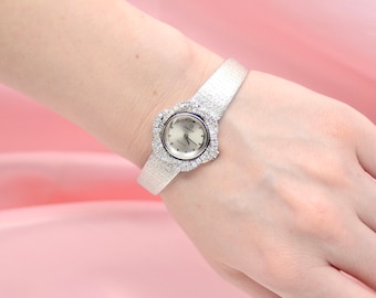 Vintage Omega Geneve 18K White Gold watch with Diamonds