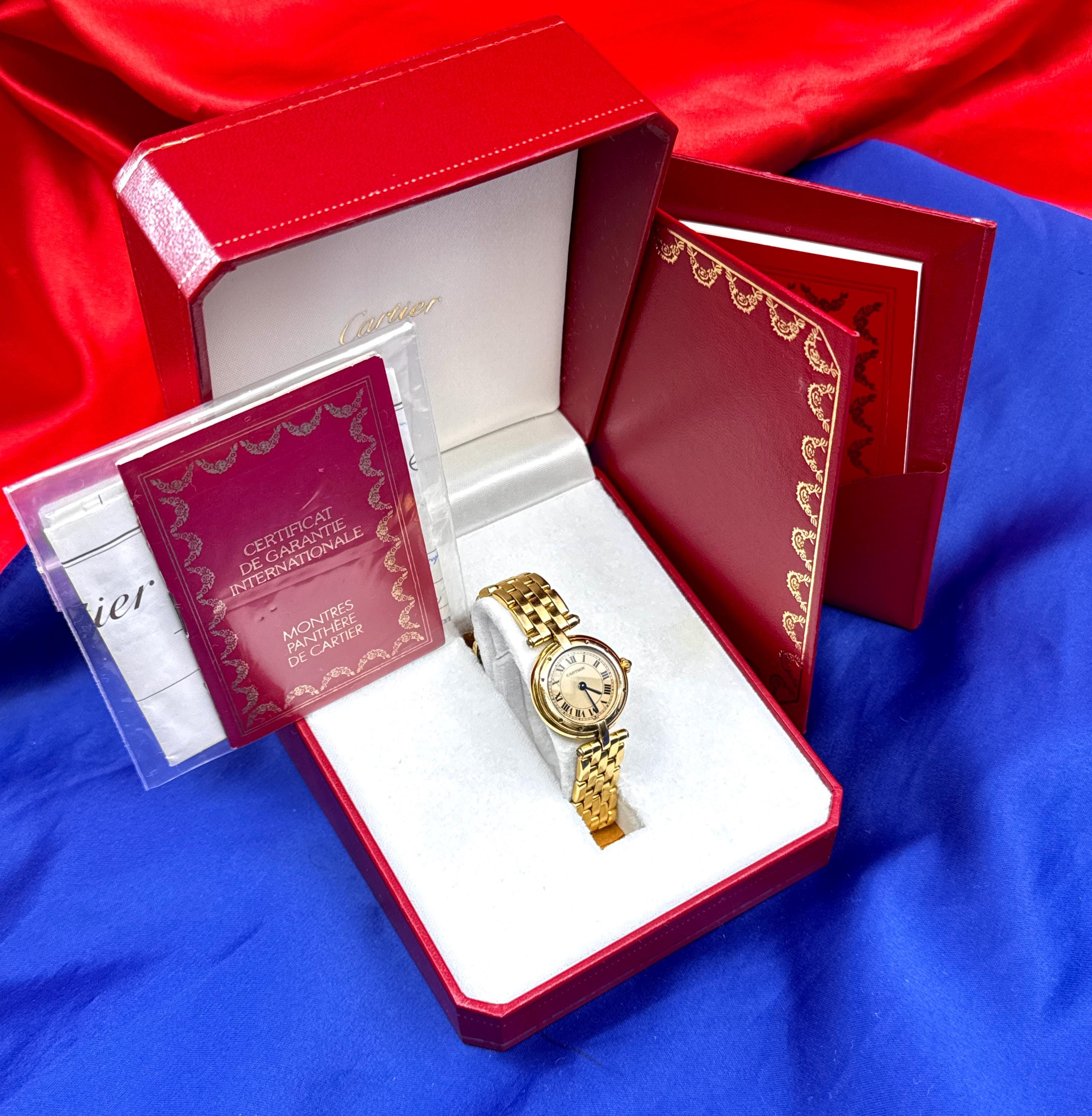 Vintage Ladies' Cartier Panthère Vendome 18K Yellow Gold watch 65.6 GM box&paper
