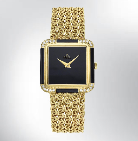 Vintage 1970s Men's Ebel Watch 18K Yellow Gold With Onyx and