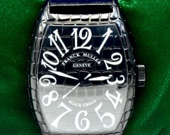 FRANCK MULLER Geneve Black Croco Leather Watch Box and Wallet