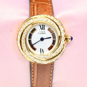 Must De Cartier Trinity Vermeil Watch 18K Gold Plated with Diamonds Ref.2735