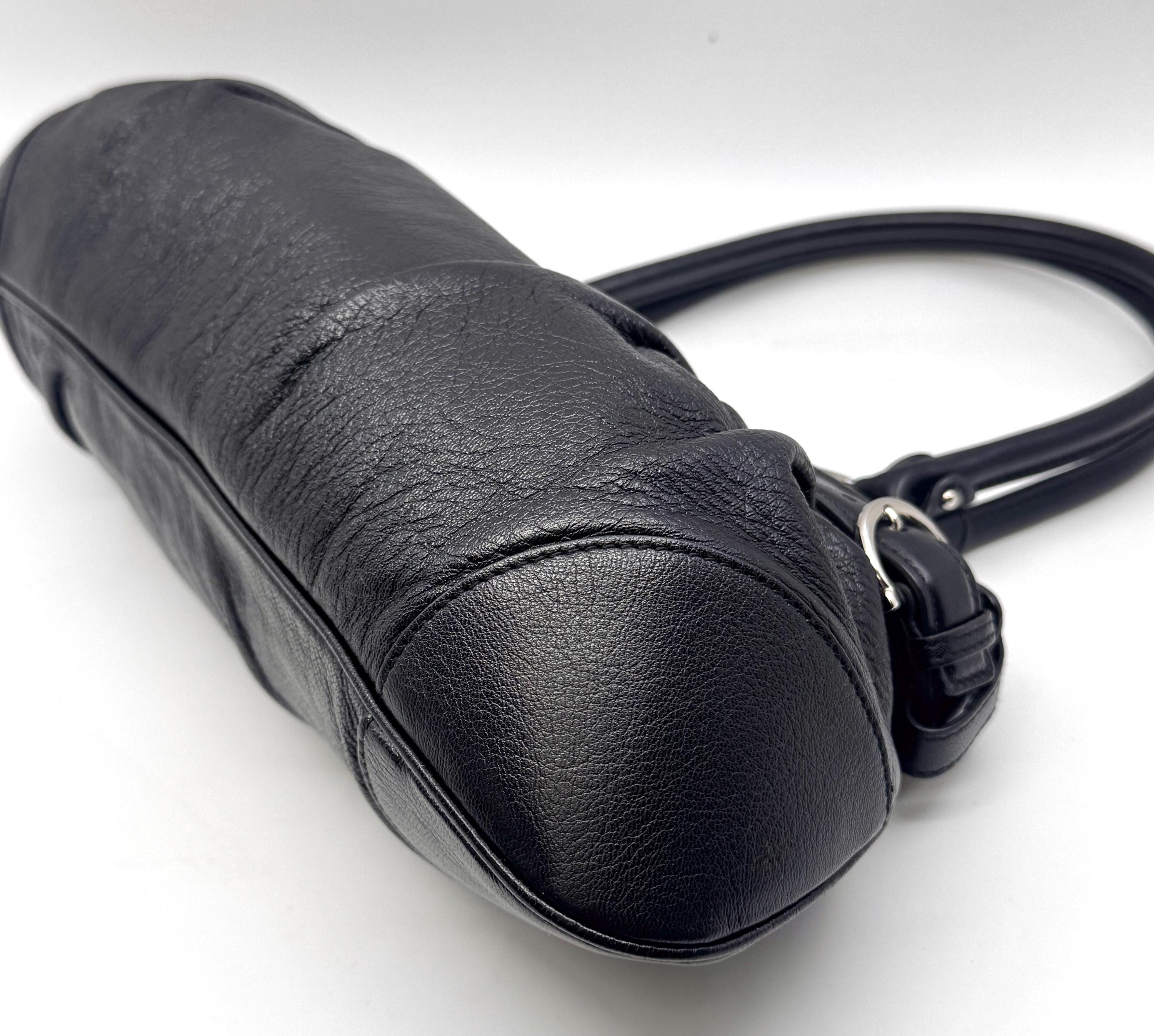 Authentic Salvatore Ferragamo Gancini Handbag Black Color Leather