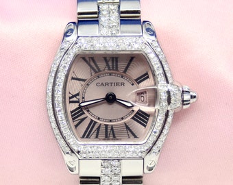 Reloj Cartier Roadster 2675 Acero Inoxidable con Diamantes, Zafiros /fecha