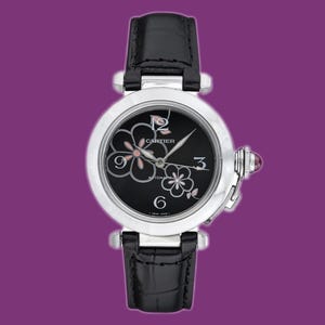 2000s Pasha De Cartier Automatic Stainless Steel watch w/Floral Dial Ref.2324