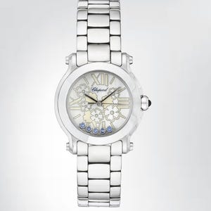 Women Chopard Happy Sport watch Stainless Steel w/Sapphires/floral dial Ref.8509