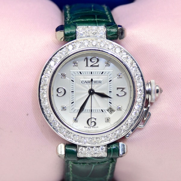 Ladies' Cartier Pasha Automatic watch in 18K White Gold with Diamonds Ref.2528