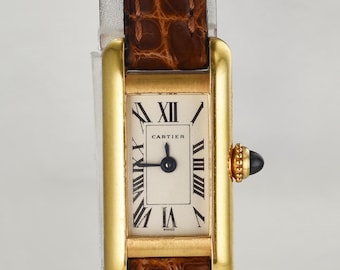 Reloj Cartier Tank Allonge Mini vintage de los años 90 para mujer, oro amarillo de 18 quilates, ref. 1380