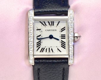 Ladies' CARTIER Tank Francaise 18K White Gold watch w/Diamonds Ref. 2403