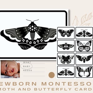Montessori Newborn Moth and Butterfly Cards, Digital Download