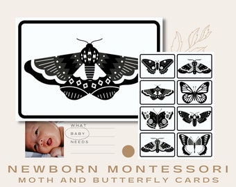 Montessori Newborn Moth and Butterfly Cards, Digital Download