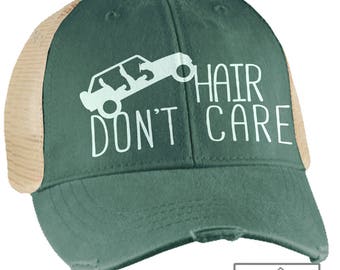 Jeep Hair Don't Care Hat - Forest Green Vintage - Trucker Hat - Jeep Hat