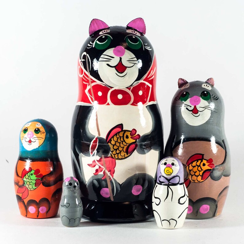 Matryoshka Russian Doll Cats and Mice Nesting Doll for Kids Etsy