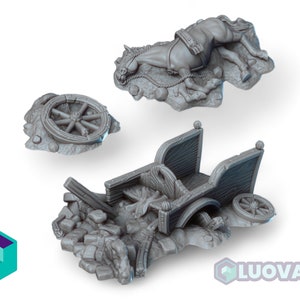 Ambushed Trade Cart - Detailed Tabletop Scenery by Vae Victis for RPGs & Wargaming, Crafted by Luova3D