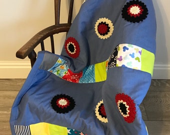 Baby Quilt Blanket with Crochet Detail