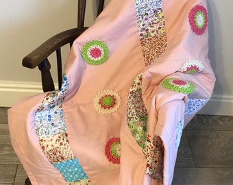 Baby Quilt Blanket with Crochet Detail
