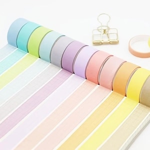 Lot de 12 rubans Washi, Macaron – Ruban Washi, Ruban de masquage, Scrapbooking, Papeterie, Journal, Agenda, Ruban décoratif