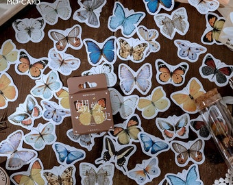 Sticker, Butterfly, 45 mini stickers - stickers, decals, stationery, journal, diary, photo album, butterflies