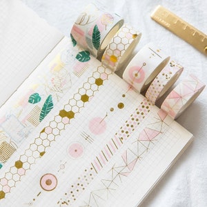Washi Tape mit Goldfolie und geometrische Motive – Washi Tape, Masking Tape, Scrapbooking, Stationery, Journal, Tagebuch, Dekoband
