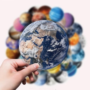Planeten Sticker – 50 Motive | PET Aufkleber, ca. 5x5 cm, transparent, Cartoon Mond & Planet Motive, Für Laptop, Scrapbooking