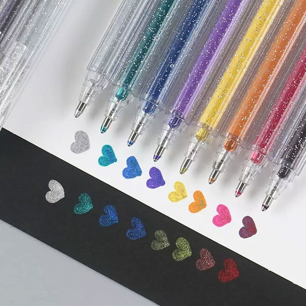 Glitzer Gel Stifte 8er-Set – Glitzer, Metalisch, Gel, Kawaii, Scrapbooking, Stationery, Journal