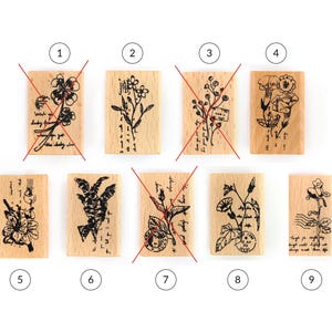 Timbro in legno con piante retrò – SALDO -50% | 4×2,7 cm, motivo floreale retrò per scrapbooking, fai da te e arte creativa con la carta