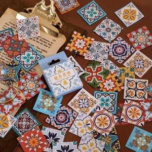 Adesivi per piastrelle retrò con 45 mini adesivi — Adesivi, decalcomanie, scrapbooking, cancelleria, diario